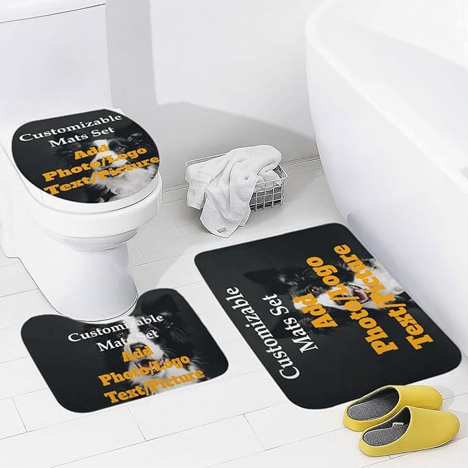3 Piece Bathroom Custom Floor Mat Set Personalized Rug Design Your Own Toilet Lid Cover Add Photo/Picture/Text Non-Slip Decoration