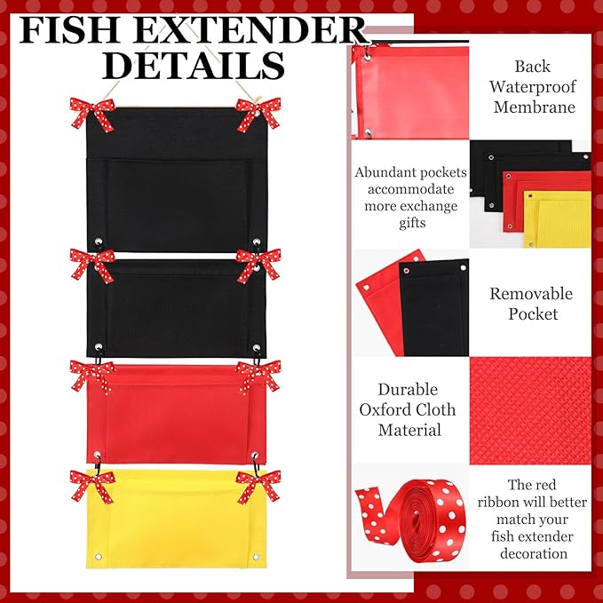 2 Pcs Fish Extender Cruise Hanging Organizer with 4 Pockets and 5 Yard Red Polka Dot Ribbon Travel Door Area Cabin Storage Bag 2026 Fe for Exchange Gift Pixie Dusting(Black,Red,Yellow)