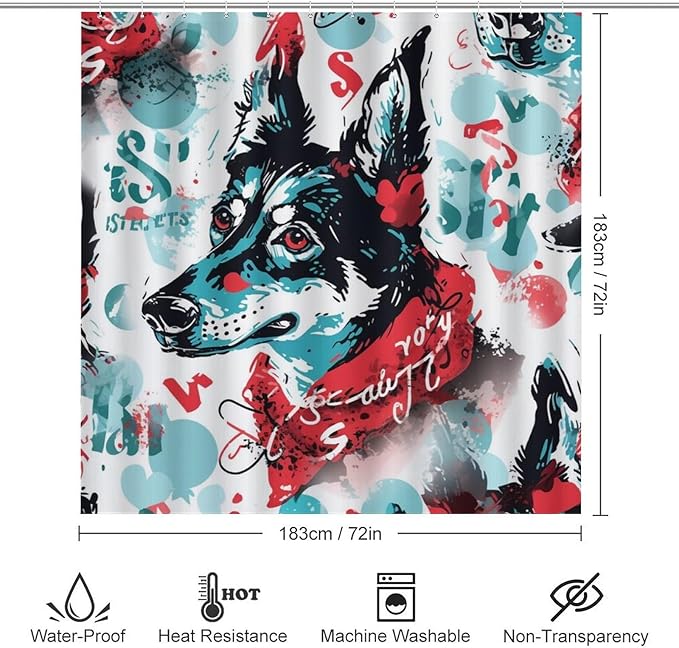4 Piece Bathroom Rug Set with Shower Curtain Dog Pet Graphic Bathroom Shower Curtain Set with Rugs Dog Lovers Gift Bathroom Shower Curtains Sets for Bathtub Decor 72inch X 72inch