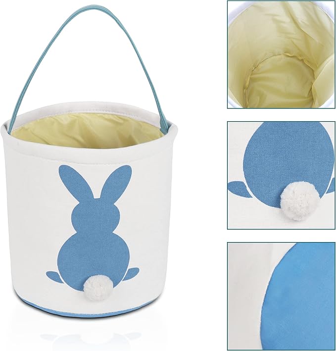MONOBLANKS Easter Bunny Basket Bags, Rabbit Bucket Tote for Easter Egg Hunts Decorations Candy Gifts Storage (Blue)