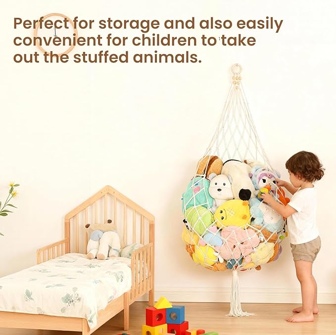 Stuffed Animal Storage Hammock Plushie Net Large Stuffed Animal Net Corner for Kids' Wall Room Decor Hanging Toy Storage Plushie Net Organizer Holder Kids Baby Nursery Wall Bedroom Home Decor (1 Tier)
