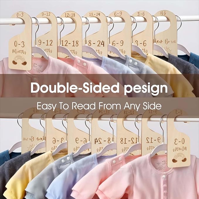 Wooden Baby Closet Dividers Double-Sided Wooden Baby Wardrobe Babies Closet Organizer for Clothes Organizer Adorable Clothes Size Hanger Holder Nursery Decor Birthday Gift for Babies Room