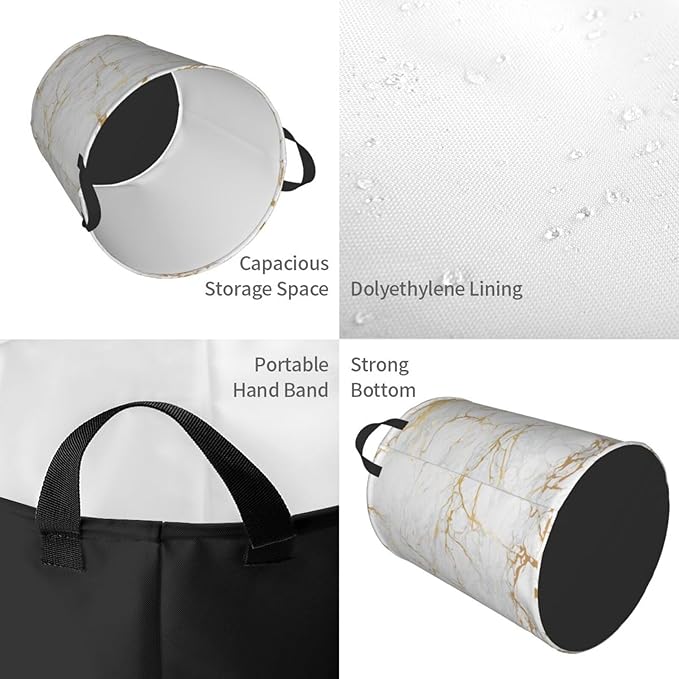 Marble Print Round Laundry Hamper Storage Basket Toys Clothes Organizer Bin For Home Bathroom Bedroom Dorm Nursery, 62l