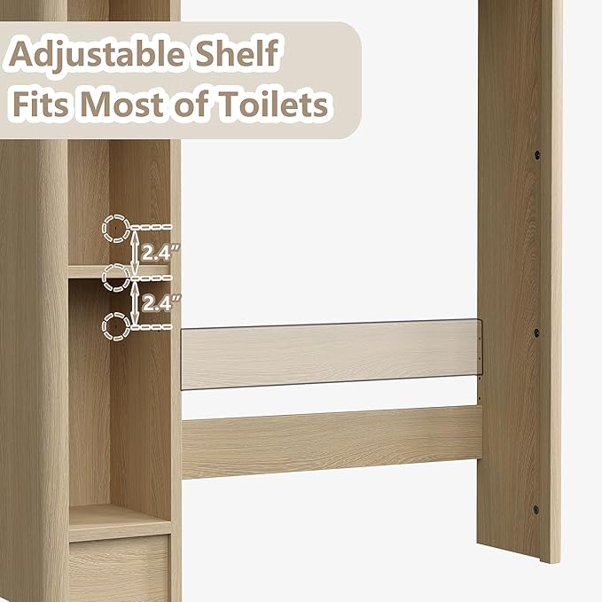 Furnideco 31''W Over Toilet Storage Cabinet Modern Above Toilet Shelf Cabinet with Fluted Doors & Toilet Paper Storage Holder for Bathroom, Natural Oak