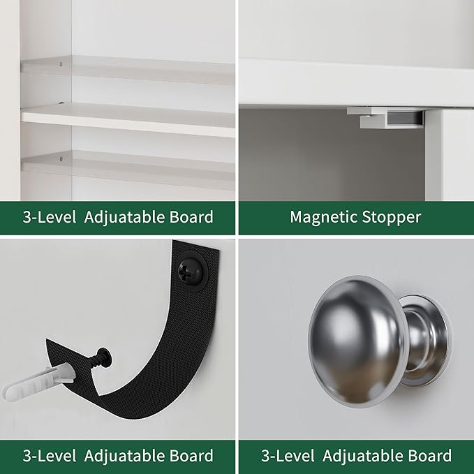 Walsunny Over The Toilet Storage Cabinet, Bathroom Organizer with Open Shelves and Double Doors, Space Saving Toilet Storage
