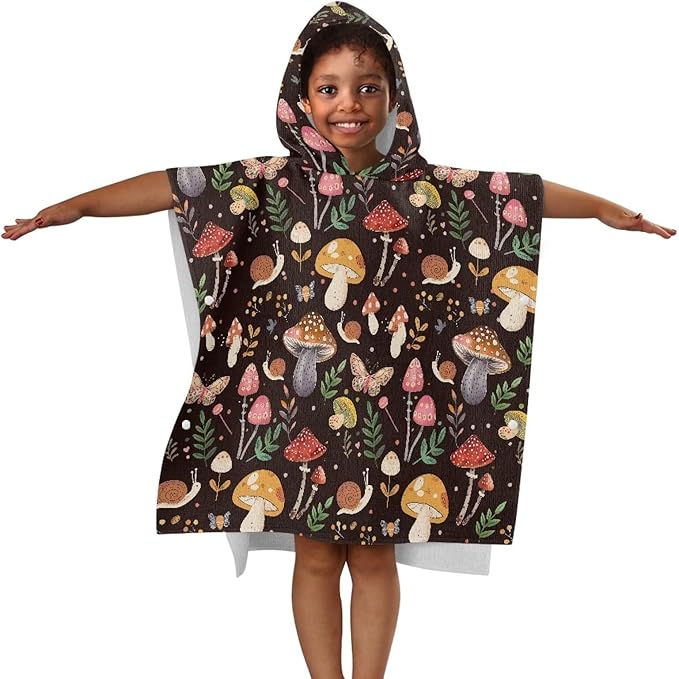 Hooded Kids Bath Towel Mushroom Forest Soft Towel Highly Absorbent Bathroom Beach Swim Supplies Toddlers Shower Decorations for Boys Girls