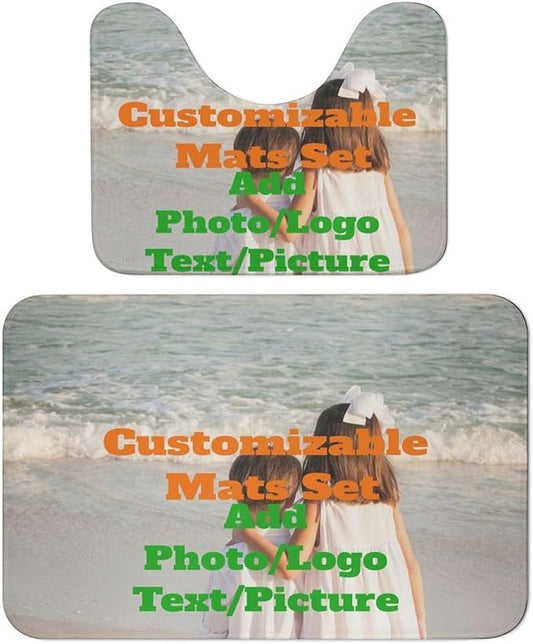 2 Piece Bathroom Custom Floor Mat Set Personalized Rug Design Your Own Bath Toilet U-Shaped Rugs Add Photo/Text Non-Slip for Bathroom Bath Decro