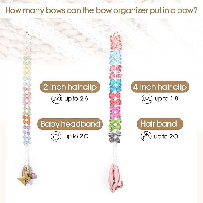POVETIRE 6PCS Bow Holder Hair Bow Organizer, Hair Clips Storage Bow Holder for Girls Bows, Baby Headband Accessories Organizer Display Wall Hanging for baby Nursery Decors
