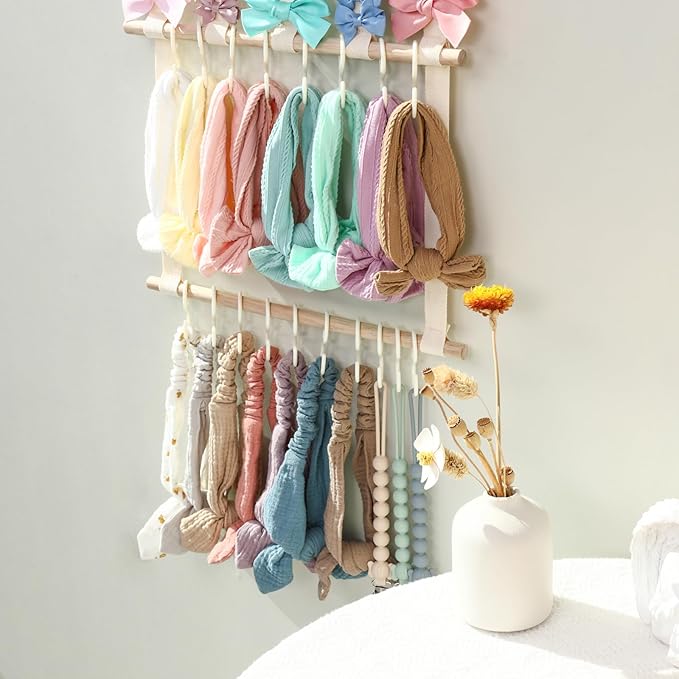 POVETIRE Headband Holder Hair Bows Organizer for Girls, 4-Layer Hair Accessories Display Storage Wall Hanging Decor for Baby Nursery Toddler Girls Room