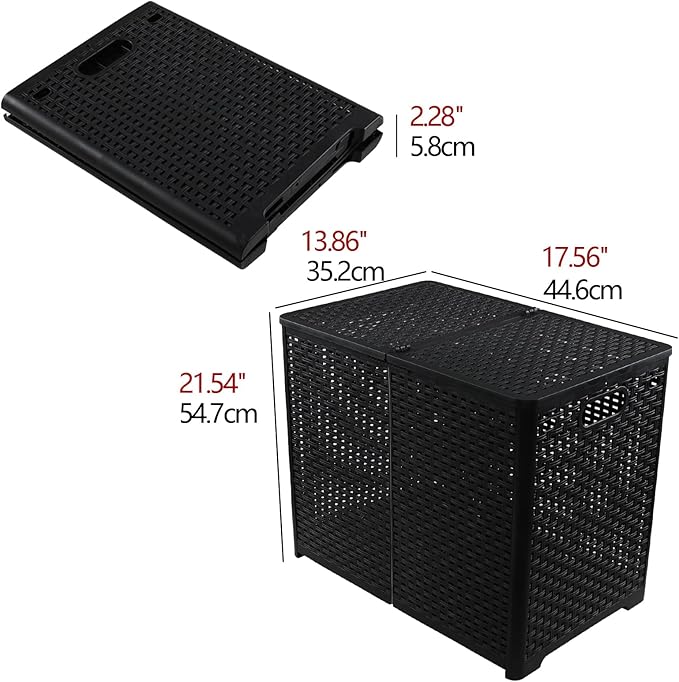 Bringer 1 Pack Double Plastic Laundry Hamper, Collapsible Laundry Basket with Lids, Black