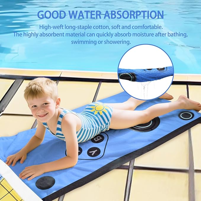 Hooded Towels for Kids- Ultra Soft 100% Cotton Video Game Gamepad Toddler Hood Bath Towels/Pool Terry Towel Beach Poncho Wrap Absorbent Cute Bath & Swim Wrap for Boys & Girls 3-10 Years