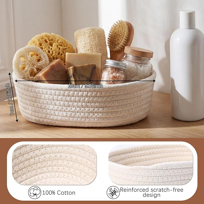 Yinkin 12 Pack Small Storage Basket Cute Natural Cotton Rope Woven Basket Tiny Boho Decorative Toy Storage Bin Gift Baskets for Home Organizing, Closet, Shelf, Nursery, Bathroom(Oval,Beige)