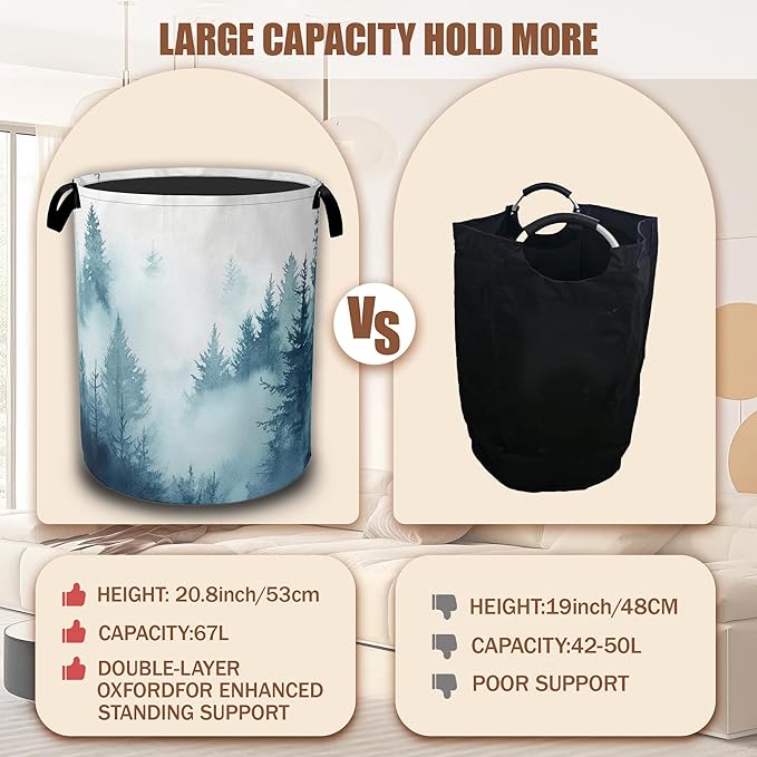 Misty Forest Laundry Baskets,Laundry Hamper,Storage Basket with Handles for Bathroom Bedroom College Dormitory Living Room Nursery Organizer 16"x20.8"