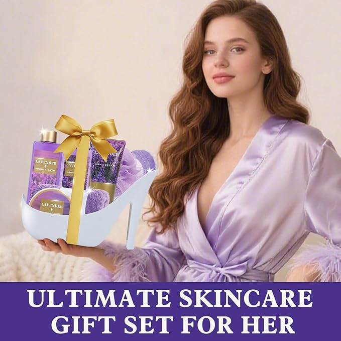 Spa Luxetique Gifts for Women 8pcs Relaxing Lavender Gift Set for Women High Heel Spa Gift for Womens Birthday Gifts for Womens Mom Grandma Teacher Nurse Valentines Day Gift for Her