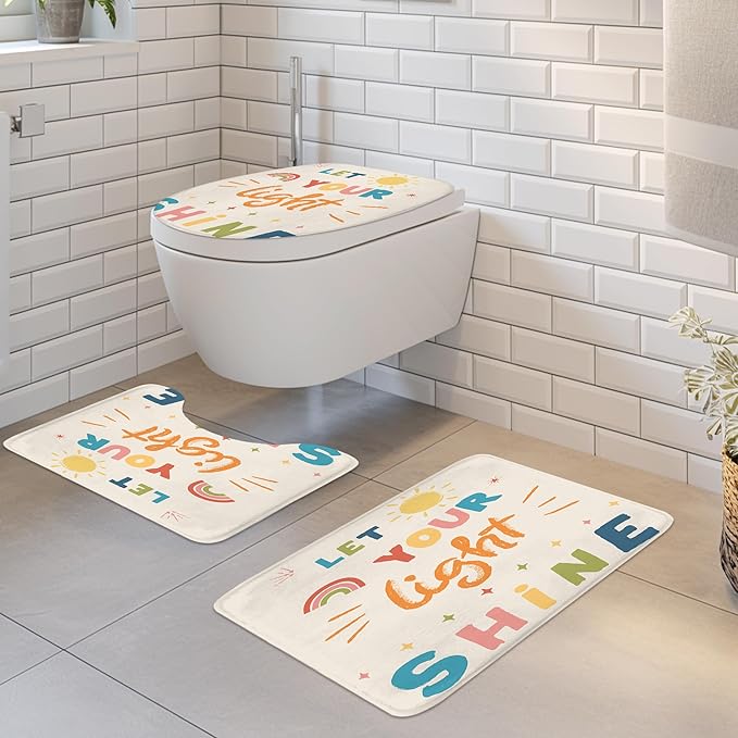 Homewelle 4 PCS Christian Bible Verse Shower Curtain Abstract Boho Inspirational Quotes Scripture 72Wx72H Inch Funny Fabric Decor Bathroom Rug Set Bath Mats Nonslip Washroom Decor Shower Accessories