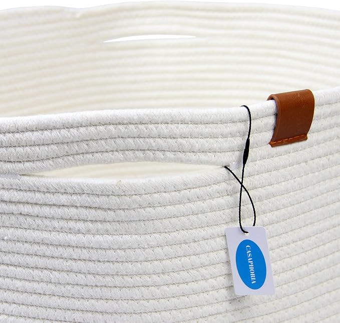 Casaphoria XXXLarge Cotton Rope Basket for Living Room - Woven Storage Basket with Handle for Blankets, Towels and Pillows Laundry Hamper | cream white (21" x 21" x 13.8")