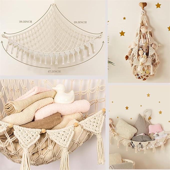 Stuffed Animals Toy Storage Hammock Wall Hanging Net Corner Hanging Organizer Bedroom Plush Toy Holder for Room Decor 47.2 Inch