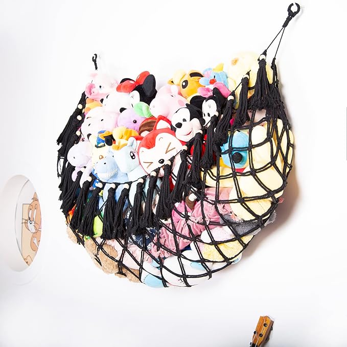 Large Stuffed Animal Net or Hammock Macrame Toy Display Plush Toy Holder Wall Hanging Net for Stuffed Animal Storage_Black