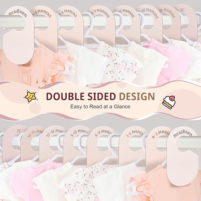 Baby Closet Dividers, Double Sided Nursery Clothes Size Separators for Newborn to 2T, Round, Pink, 8 Pcs