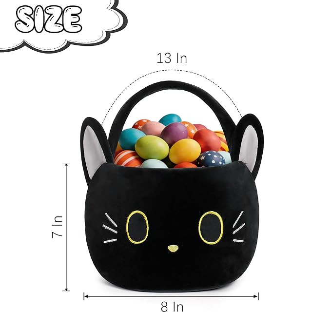 Easter Basket, Easter Baskets for Kids, Black Cat Baskets with Handle for Gifts Empty, Bunny Egg Hunting, Basket Stuffers Essentials