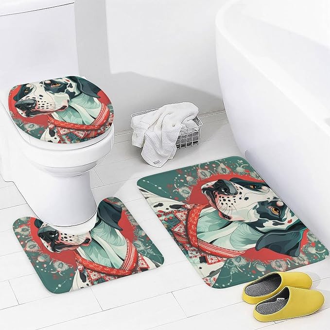 Great Dane Dog Colorful Shower Curtain 4 Piece Set Shower Curtain and Rugs Shower Curtain Set Dog Lovers Gift Waterproof Shower Curtain for Bathtub Decor Merry Christmas Shower Curtain Set