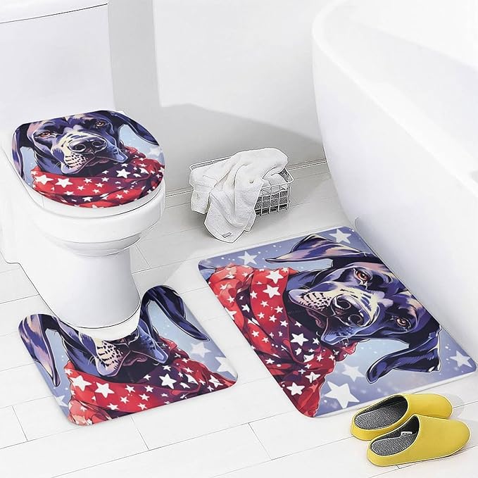 Great Dane Dog in Scarf Christmas 4Pcs Shower Curtain Set with Rugs with Non-Slip Rugs Toilet Lid Cover And Bath Mat Dog Lover Gifts Waterproof Personality Pattern Bath Curtain for Bathroom Decor