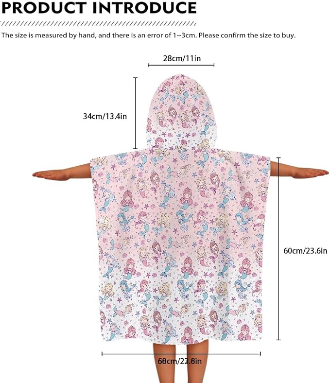 Hooded Bath Towel Poncho for Babies Cartoon Mermaid Princess Bath Towel for Babies Toddler Infant Bathroom Beach Swim Supplies Perfect Baby Bath Shower Decoration
