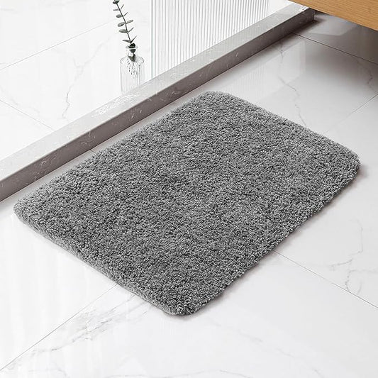 Gray Bathroom Rugs 17"x24" - High-Density Microfiber Bath Mat, Fluffy Non Slip Absorbent and Washable Bathroom Mat - Ideal for Small Spaces, Vanity, Toilet, or Pet Mat