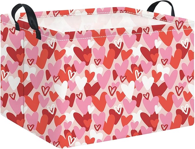 HIYAGON Rectangular Valentines Basket Baby Girl Storage Bin Pink Basket Organizer Box Heart Room Decor(Valentines Heart)