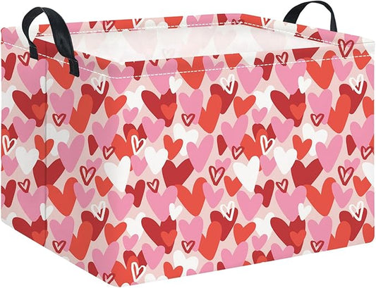 HIYAGON Rectangular Valentines Basket Baby Girl Storage Bin Pink Basket Organizer Box Heart Room Decor(Valentines Heart)