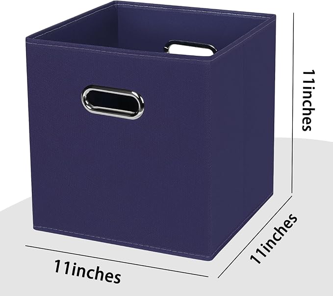 Black Foldable Storage Cubes Bins , Fabric Storage Box Cubes Organizer Baskets with Dual Handles for Home Organizer (Navy Blue)