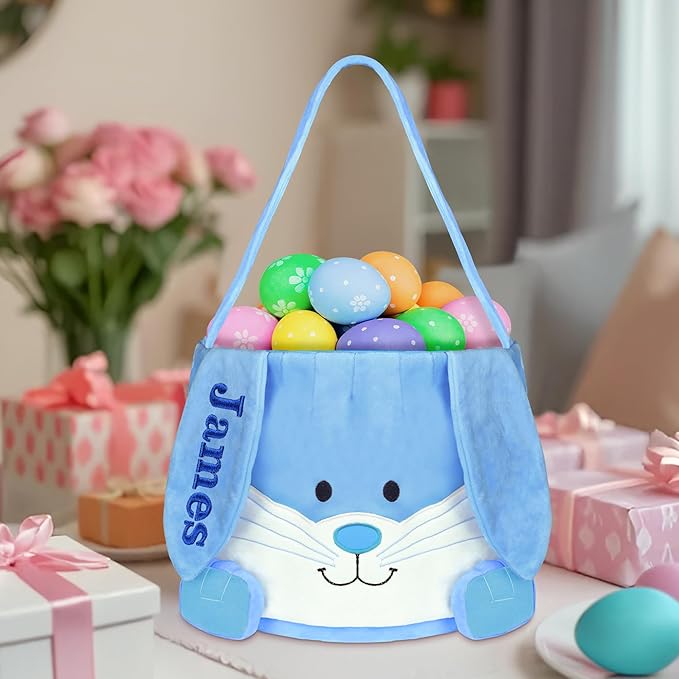Personalized Easter Basket, PEMIRSAYO Easter Baskets for Kids, Bunny Easter Basket, Easter Egg Hunt Basket, Idea Easter Gifts, Easter Egg Basket - Blue
