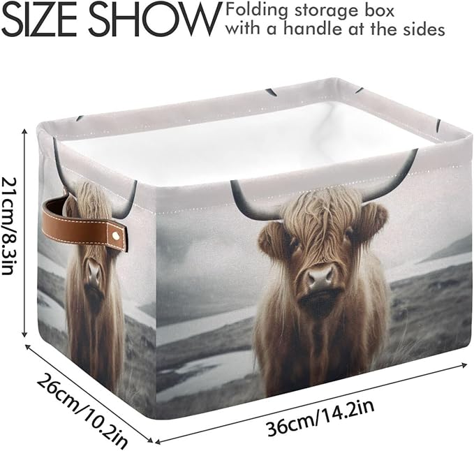 YETTASBIN Highland Cow Storage Basket 1pc, Large Collapsible Toys Clothes Organizer, Durable Canvas Storage Bin with Handle for Shelves Closet Laundry Home Office Decor