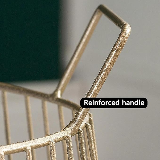 JITEM Cesto Round Metal Laundry Basket Scandinavian Wire Hamper w/Handles Iron Art Dirty Clothes Storage Basket for Bathroom Laundry Closet Dorm Washing Bin, Gold