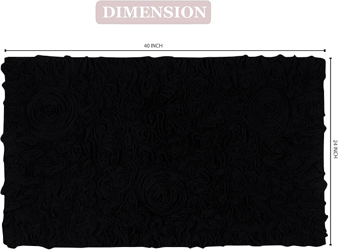 Home Weavers Bell Flower Collection 100% Cotton Tufted Bath Rugs, Extra Soft and Absorbent Bath Rugs, Non-Slip Bath Mats, Machine Washable, Bath Mats for Bathroom Floor, 24"x40" Rectangle, Black