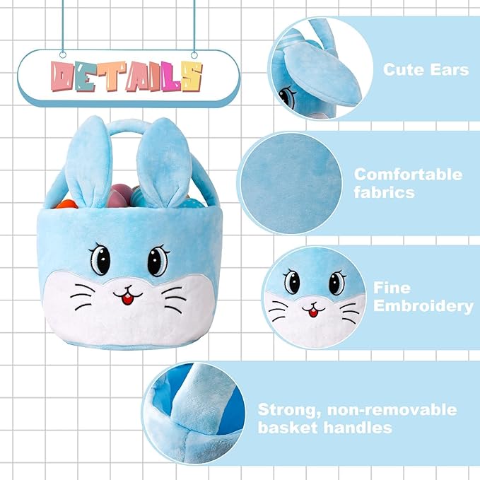 Wepop Easter Egg Baskets for Kids Bunny Basket with Folded Ears Easter Bag Buckets Hunting Gifts for Boys and Girls