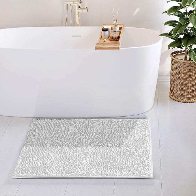 Hearth & Harbor Bathroom Rugs, Chenille Bath Mat - Machine Washable Bath Mats for Bathroom Non-Slip Backing Rubber, Quick Dry Bathroom Mat