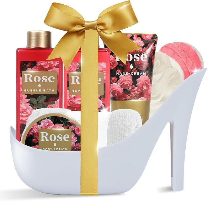 Spa Luxetique Gifts for Women High Heel Gift Set for Women 8pcs Bath Sets Romantic Rose Home Spa Kits for Wife Girlfriend Mom Grandma Valentines Day Gifts for Her