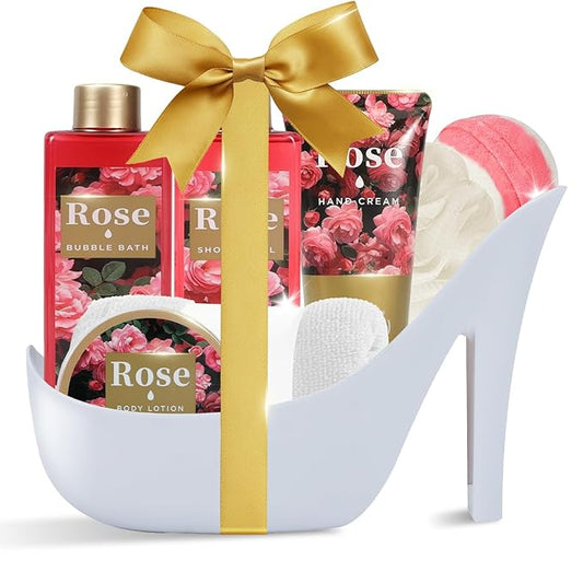 Spa Luxetique Gifts for Women High Heel Gift Set for Women 8pcs Bath Sets Romantic Rose Home Spa Kits for Wife Girlfriend Mom Grandma Valentines Day Gifts for Her