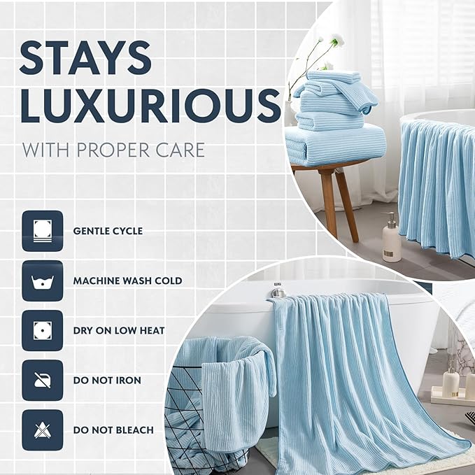 8-Piece Premium Towel Set for Bathroom|2 Oversized Large Bath Sheet,2 Hand Towels,4 Washcloths|Soft Cozy Highly Absorbent Fast Dry Microfiber Shower Towel Set for Hotel Bathroom Essentials,Blue