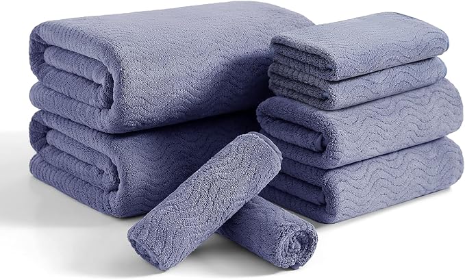 8 Piece Bath Towel Set |2 Oversized Large Bath Sheet,2 Hand Towels,4 Washcloths| Ultra Soft Bath Towel Set for Bathroom Hotel Gym Spa,Highly Absorbent Quick Dry Bathroom Towel Collections,Wedgewood
