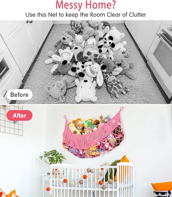 Stuffed Animal Hammock - Extra Large 56'' Long, Stuffed Animal Storage, stuffed animal Holder net, Hammock Large, Storage Hanging Organizer - Pink