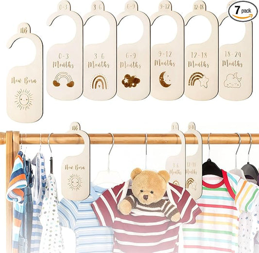 7pcs Baby Closet Dividers for Clothes Organization, Wooden Double-Sided Baby Clothes Dividers for Closet, Wooden Baby Clothes Organizer from Newborn to 24 Months