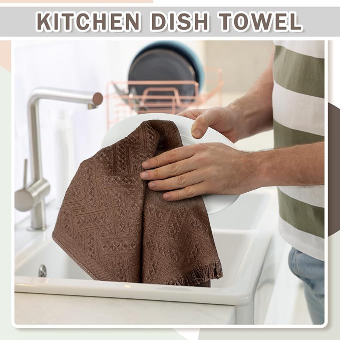 4 Pack Boho Bathroom Hand Towel 14 x 30 Inch 100% Turkish Cotton Decorative Boho Kitchen Hand Towel Farmhouse Bathroom Decor Set Absorbent Soft Guest Tea Gift(Beige, Gray, Curry, Pink)