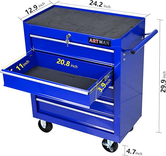 5 Drawers Rolling Tool Chest Cart ,24.2*12.9*29.9"Tool Storage Cabinet With 4 Wheels.Portable Tool Cabinet Trolley With Locking System and Drawer Liners.Tool Storage Cart for Garage,Workshop