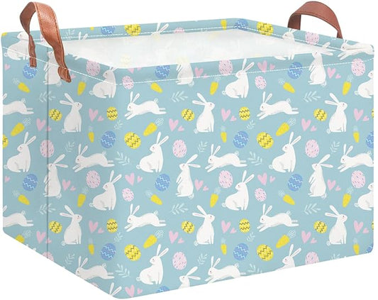 Rectangular Blue Easter Basket,Easter Gift Basket Empty,Pink Storage Basket with Handles,Kids Toys/Books Box,Room Decor(Blue Easter Basket)