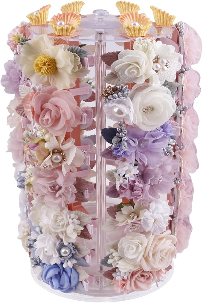 Rotating Bows Organizer for Girls, Hair Clip Holder Claw Storage Hair Accessories Rack Display Stand for Baby Nursery Toddler Room Decor