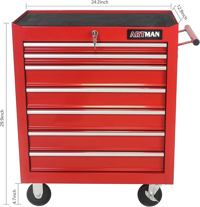 7 Drawers Rolling Tool Chest Cart ,24.2*12.9*29.9"Tool Storage Cabinet With 4 Wheels.Portable Tool Cabinet Trolley With Locking System and Drawer Liners.Tool Storage Cart for Garage,Workshop