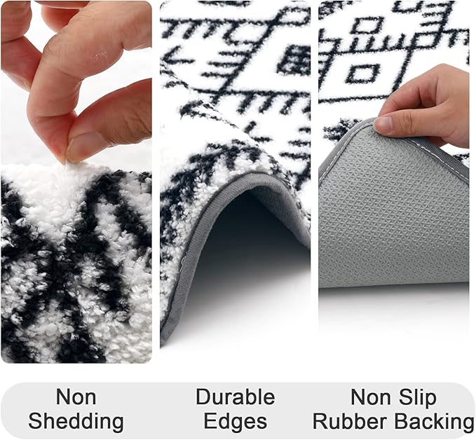 HEBE Bathroom Rug Set - 3 Piece Non Slip Shower Mats with U-Shaped Toilet Mat, Absorbent Microfiber Bath Mats for Bath Rugs, Washable Shaggy Floor Carpet