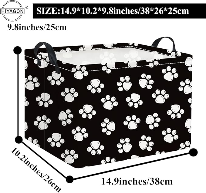 HIYAGON Rectangular Dog Basket Kids Baby Nursery Storage Basket for Boys Football Room Decor Cute Toy Storage Organizer Bins Bedroom(Dog Paws)